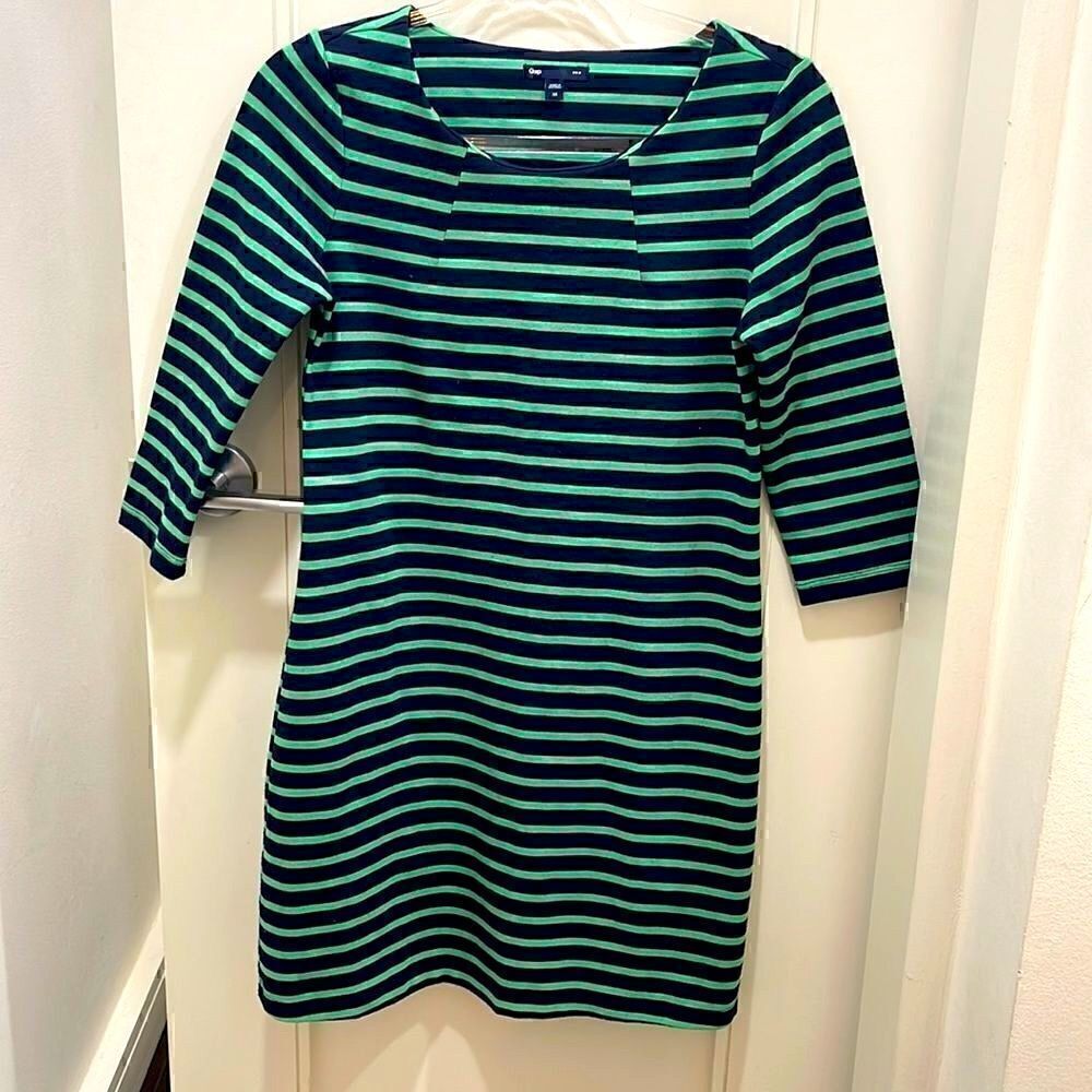 Gap Dress scooped neck with Green & Navy stripes Size XS